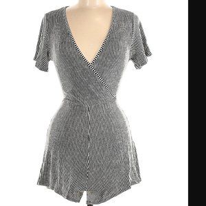 Blue and White Striped Fitted Romper